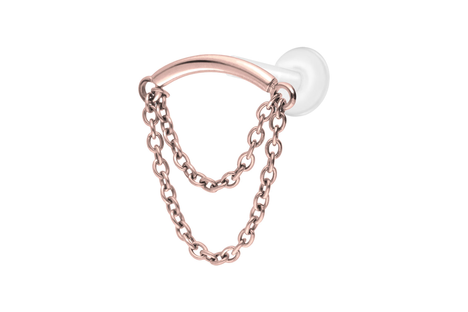 PTFE Labret Piercing mit Innengewinde + Titan-Aufsatz BOGEN + 2 KETTEN